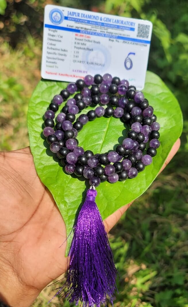 Karungali and Amethyst mala-8mm