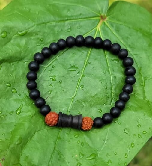 Karungali Bracelet  6mm Rudraksha & Damaru