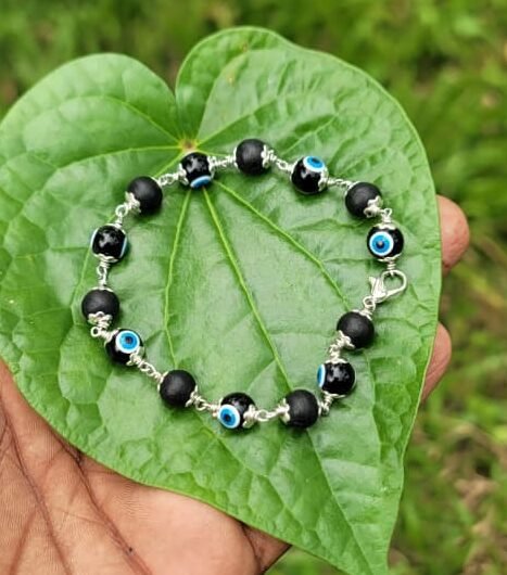 Karungali with Evil Eye Metal Bracelet-8mm