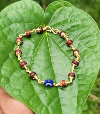 Red Sandalwood Panchaloha(impon) with Evil Eye Bracelet-6mm