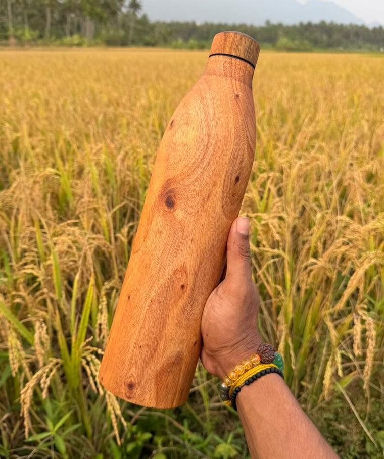Copper Teak Wood Water Bottle-950ml