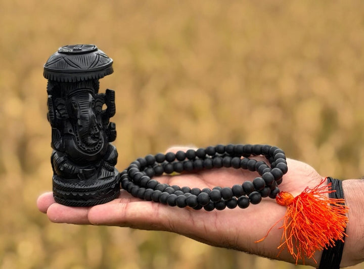 Karungali Ganesha Statue with Karungali mala-8mm(combo)