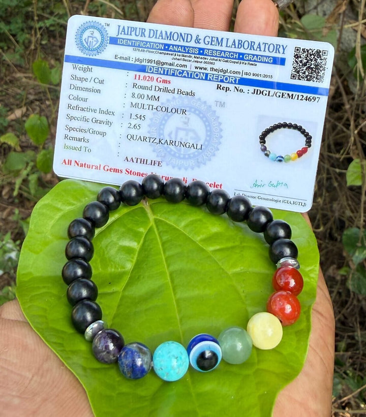 Karungali And Chakra with Evil Eye Bracelet - 8mm