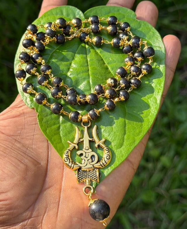 Karungali Gold Plated with Om Trisul Pendant-7mm