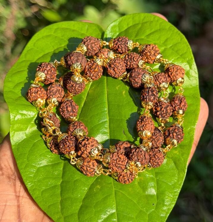 Rudraksha Gold Plated mala 36 beads-9mm