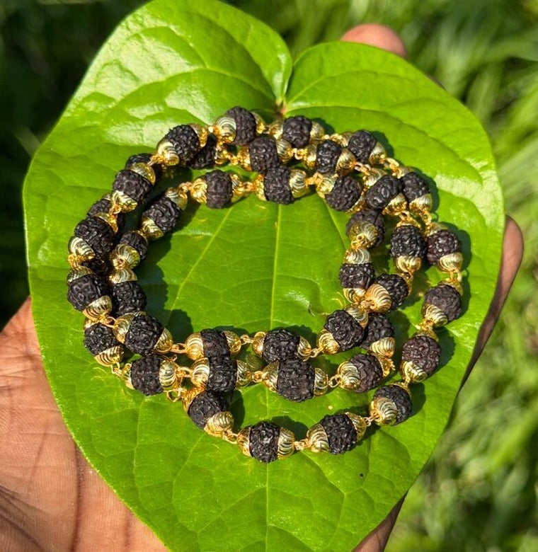 Black Rudraksha Gold Plated mala 42 beads-8mm