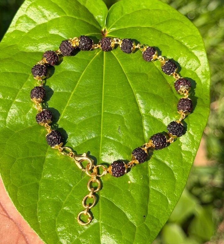 Black Rudraksha Gold Plate Bracelet-7mm