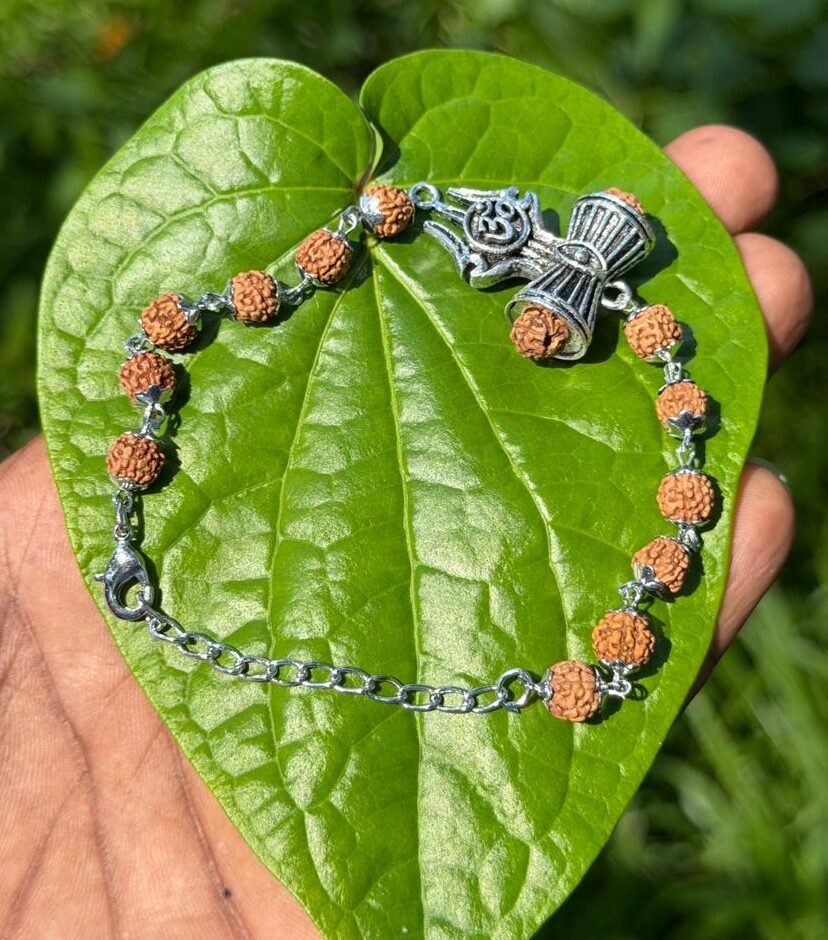 Rudraksha German Silver Om Trisul bracelet