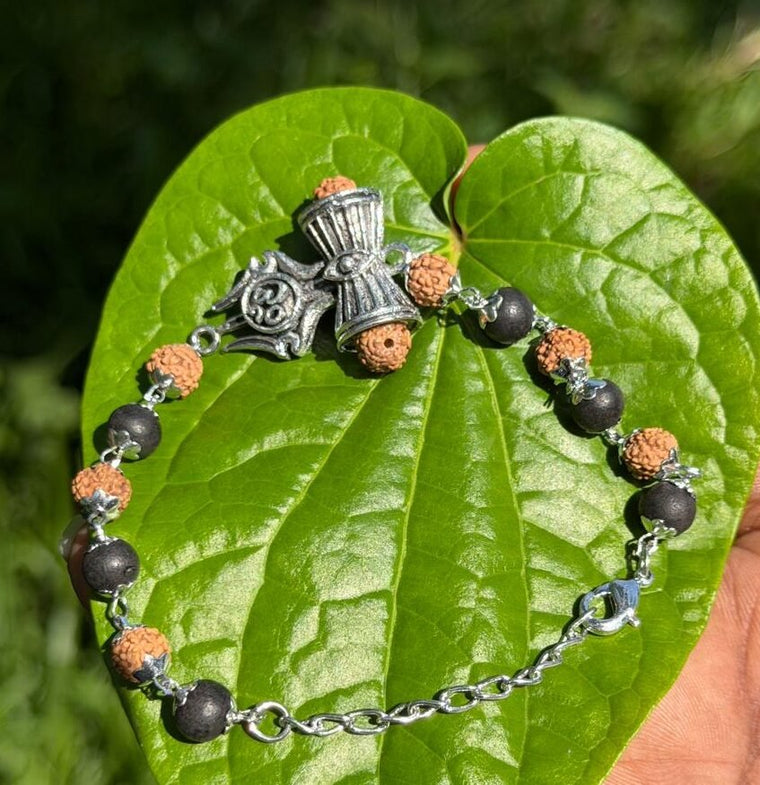 Karungali and Rudraksha German Silver Om Trisul bracelet