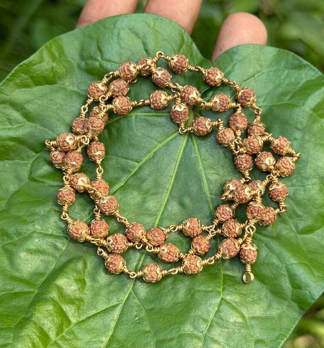 Rudraksha Panchaloha(impon) Flower Cap Mala-6mm