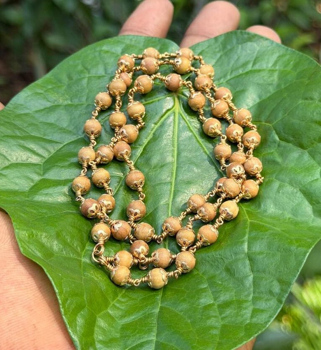 White Sandalwood Panchaloha(impon) Flower Cap Mala-6mm