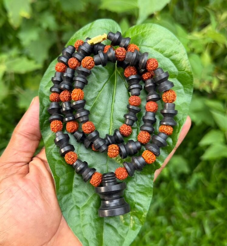 Rudraksha with Karungali Shivalinga Dollar Mala-8mm
