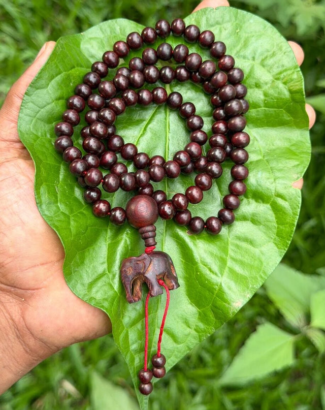 Red Sandal Mala with Elephant Dollar-8mm