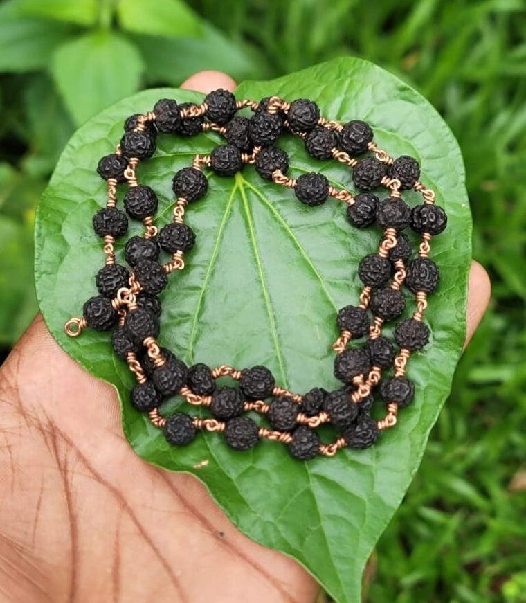 Black Rudraksha Copper Wire Mala - 8mm