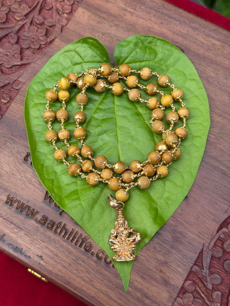 White Sandalwood Panchaloha(impon) Mala With Ayyappa Dollar 8mm