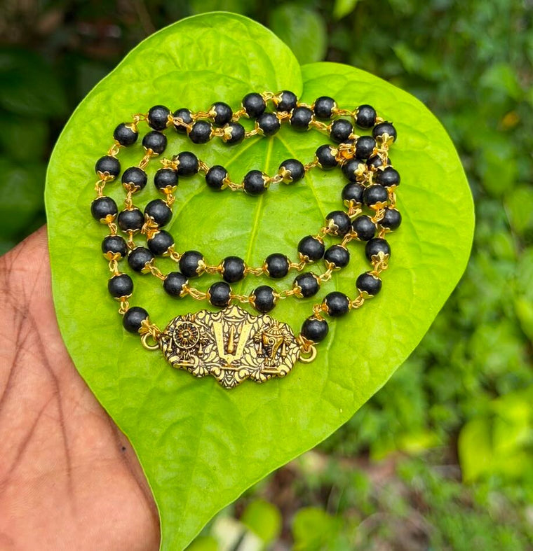 Karungali Gold Plate Mala With Venkateswara Dollar 7mm