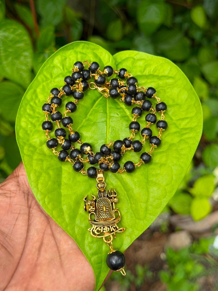 Karungali Gold Plate Mala With Mahakal Karungali Dollar 7mm