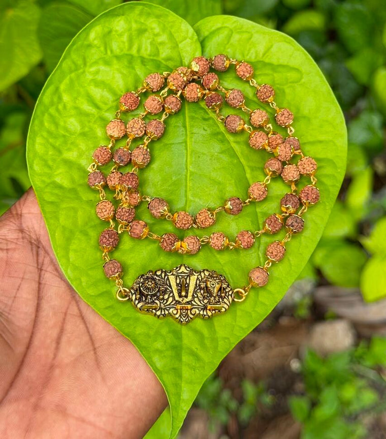 Rudraksha Gold Plate Mala With Venkateswara Dollar 7mm