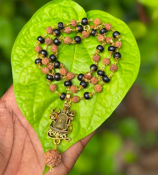 Karungali and Rudraksha Gold Plate Mala With Mahakal Rudraksha Dollar 7mm