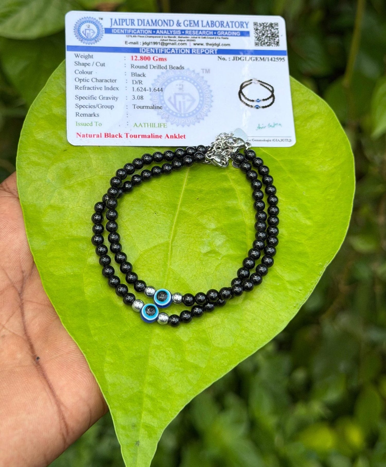 Black Tourmaline Anklet with evil eye 4mm(Pair)- For Babies