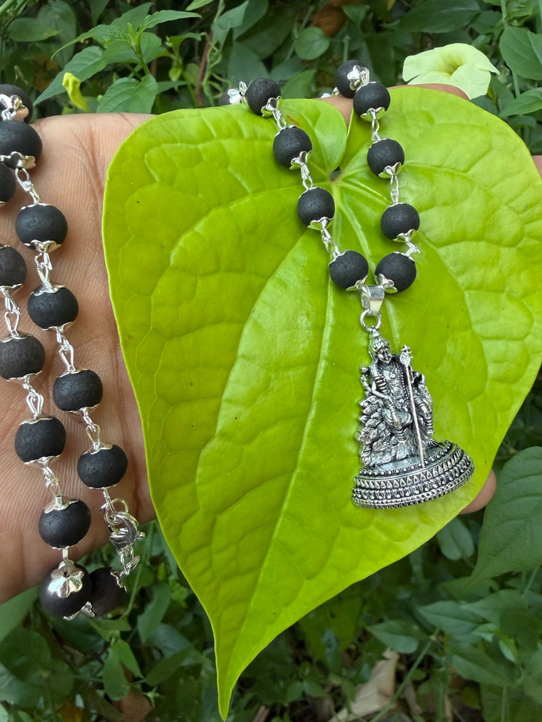 Karungali German silver mala with Murugan Dollar-TYPE B