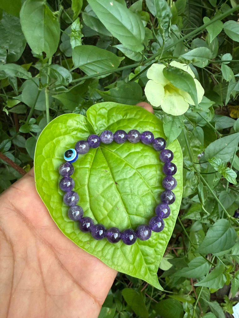Amethyst with evil eye Bracelet 8mm