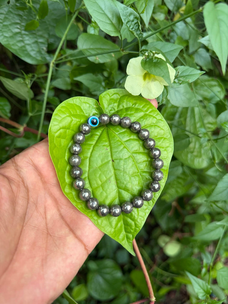 Natural Pyrite with evil eye Bracelet 8mm