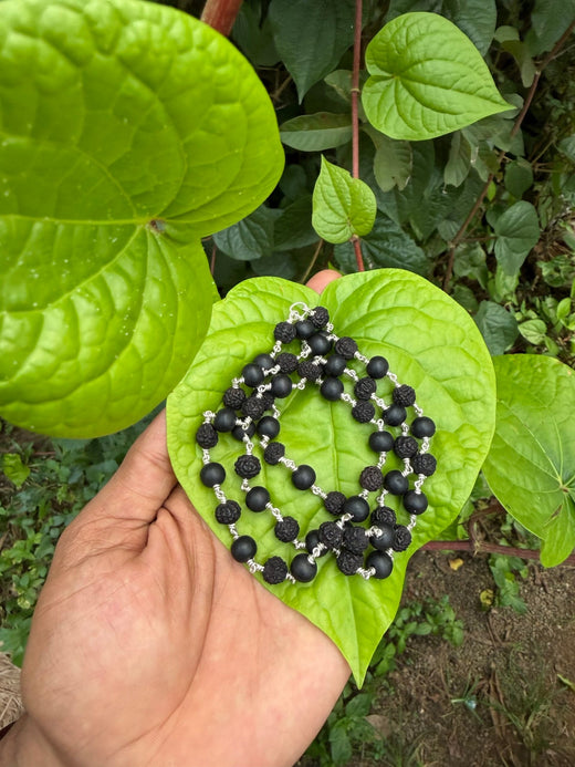 Karungali and Black Rudraksha pure silver wire (92.5) mala 8mm